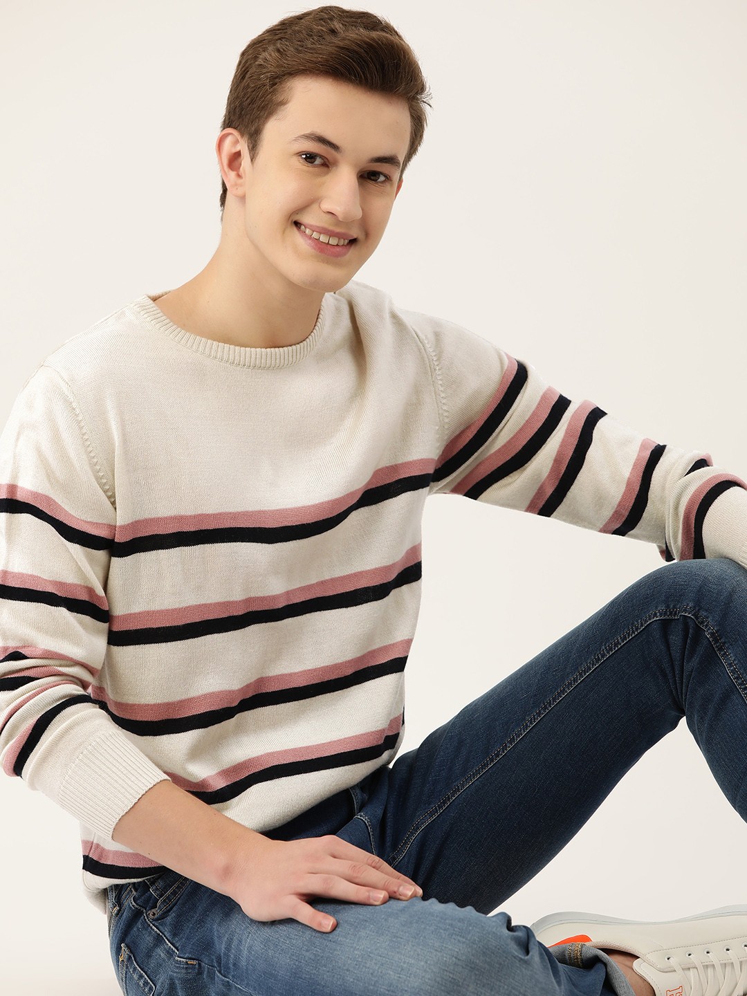 

Mast & Harbour Men Striped Pullover, Off white
