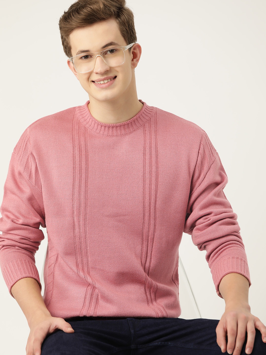 

Mast & Harbour Acrylic Self-Striped Pullover, Rose