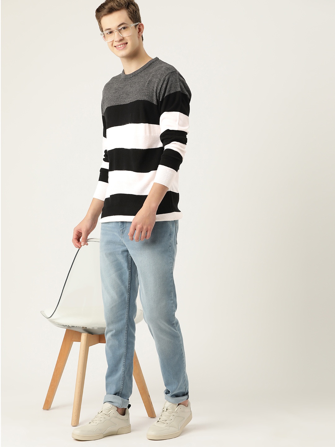 

Mast & Harbour Acrylic Striped Pullover, White