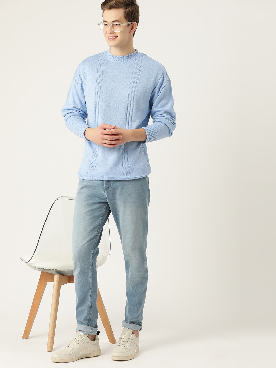 

Mast & Harbour Acrylic Self-Striped Pullover, Blue