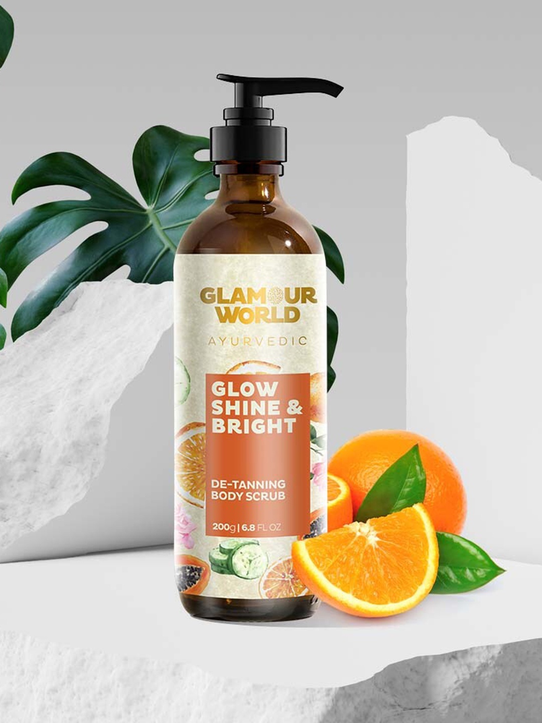 

Glamour World Ayurvedic Glow Shine & Bright De-Tanning Body Scrub 200 gm, Brown