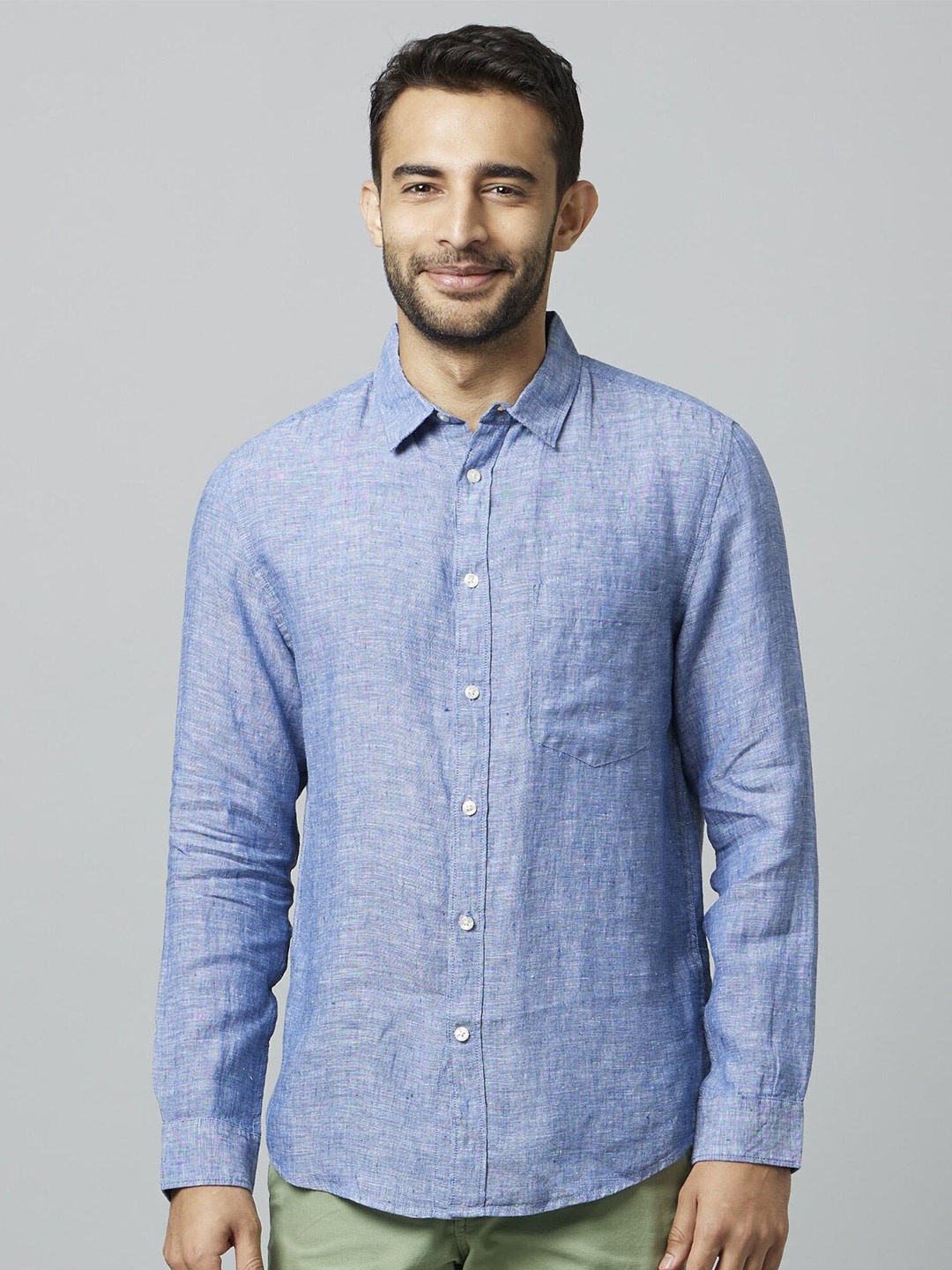 

Celio Spread Collar Linen Casual Shirt, Blue