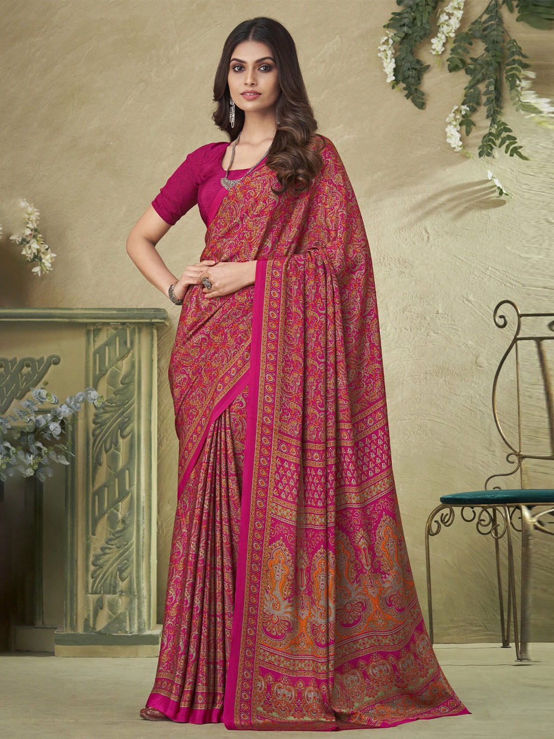 

elora Paisley Pure Silk Bhagalpuri Saree, Pink