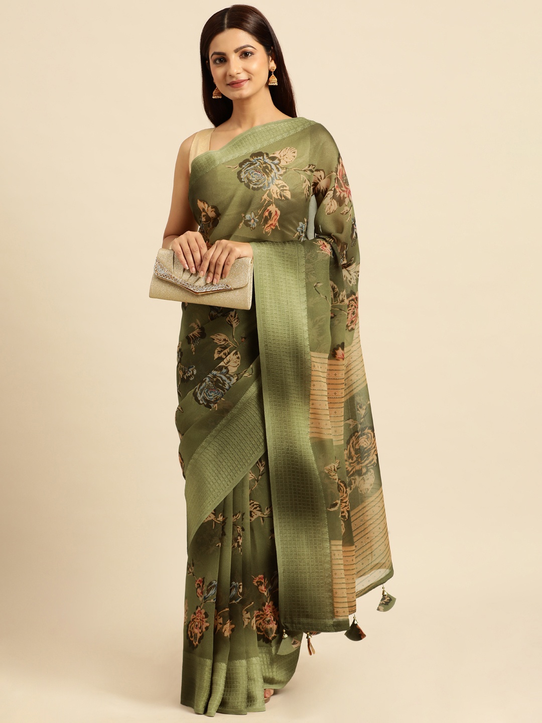 

Triveni Floral Pure Georgette Saree, Green