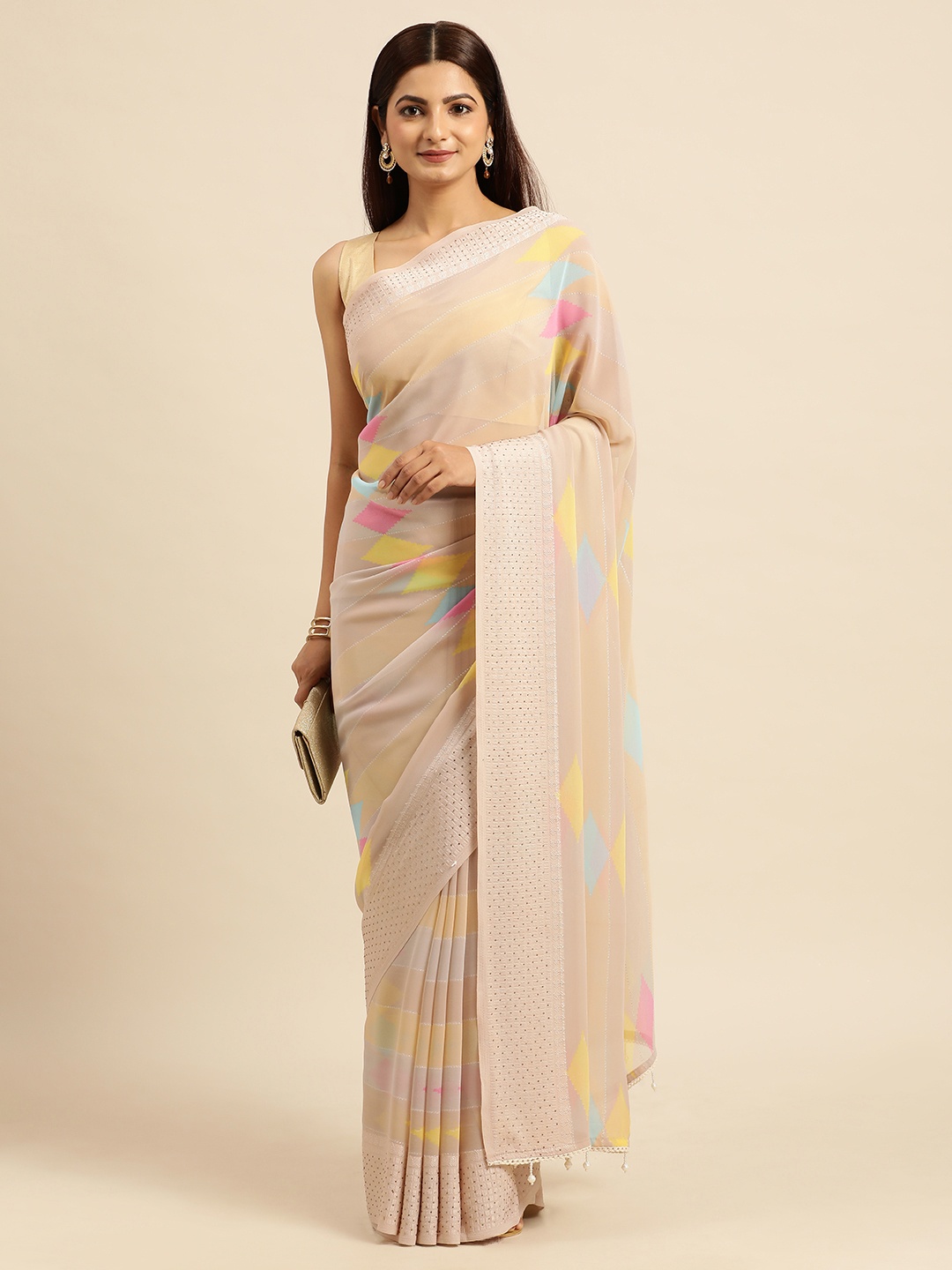 

Triveni Geometric Printed Pure Georgette Saree, Pink