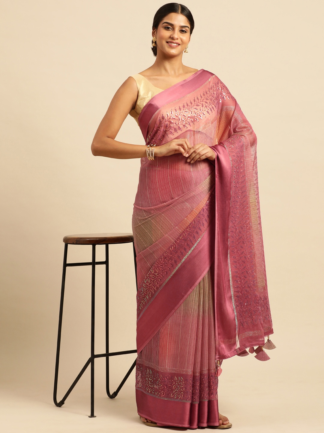 

Triveni Printed Brasso Saree, Purple