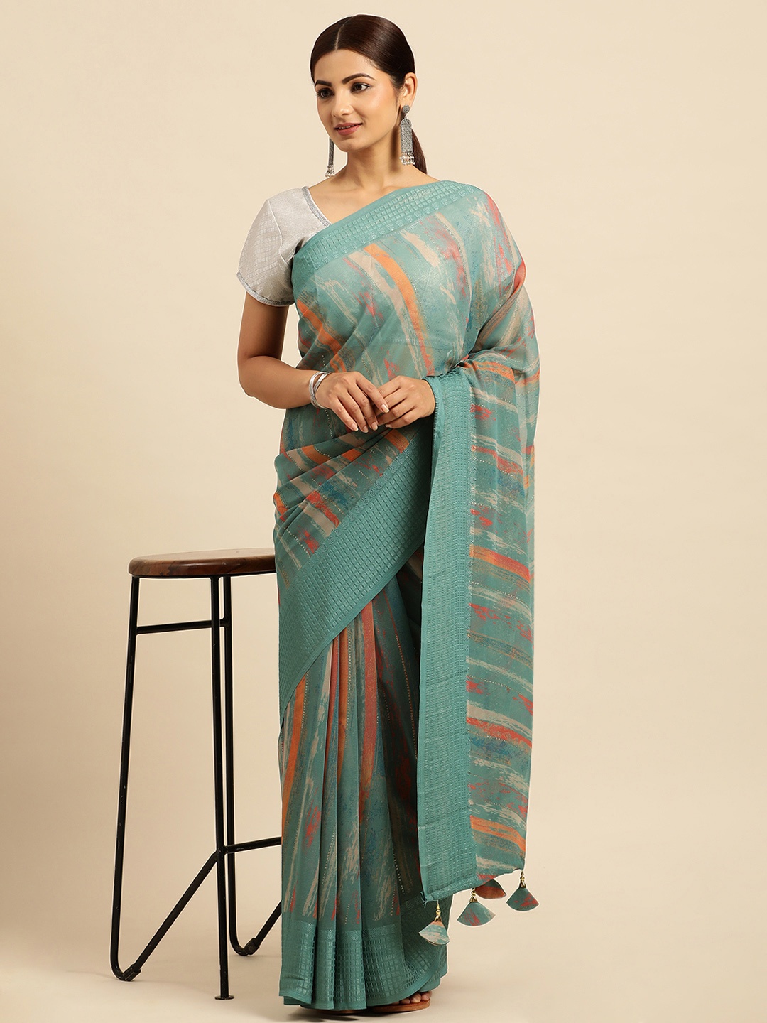 

Triveni Abstract Print Pure Georgette Saree, Blue