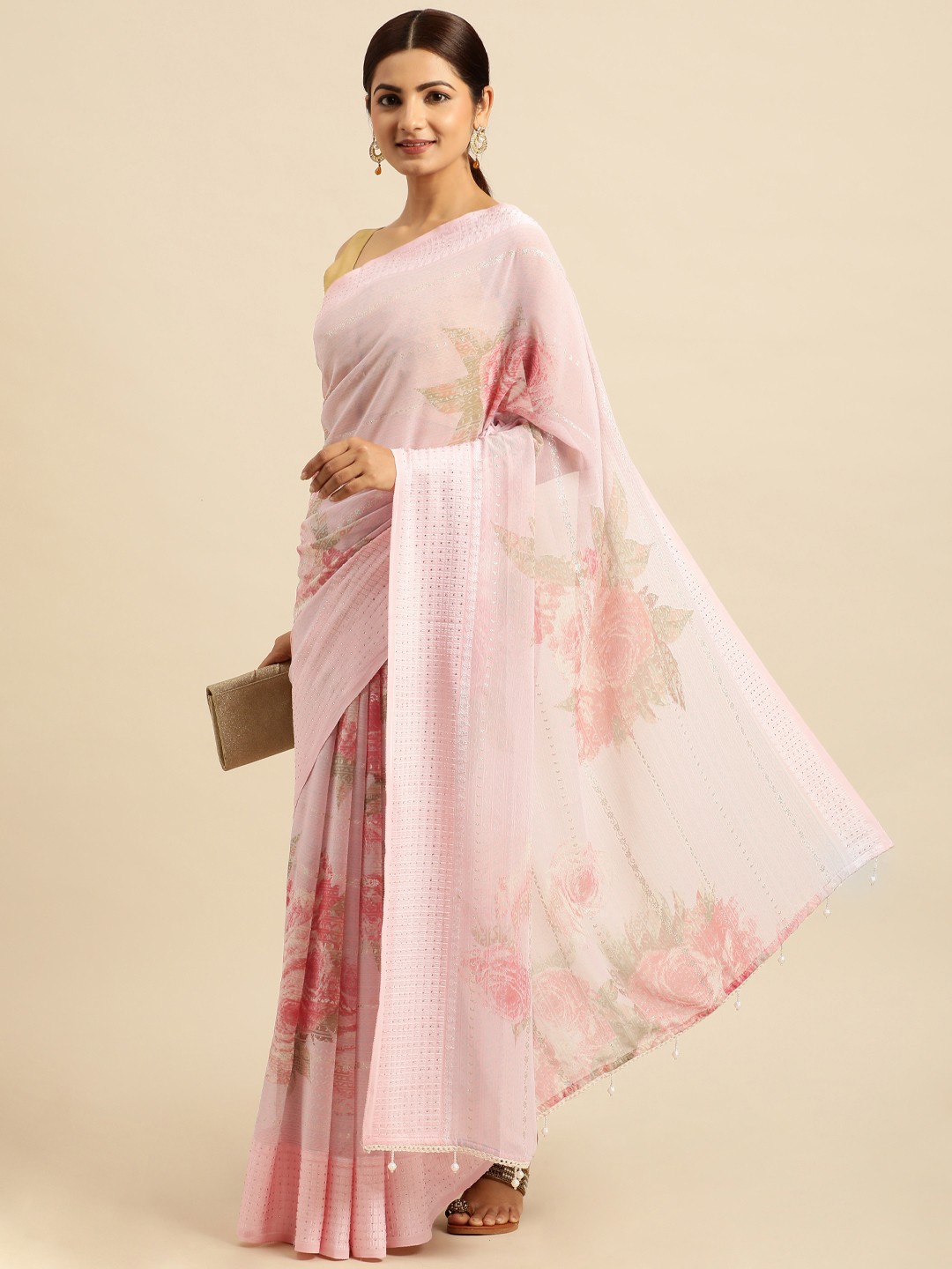 

Triveni Floral Pure Georgette Saree, Pink