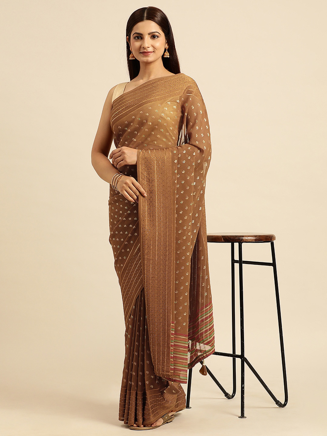 

Triveni Paisley Embellished Pure Georgette Saree, Brown