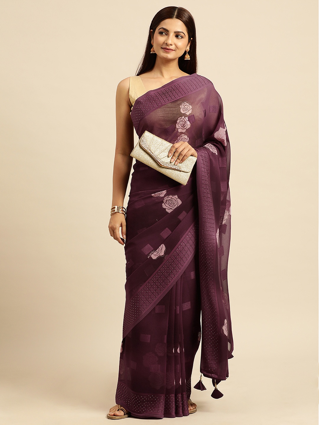 

Triveni Floral Printed Pure Georgette Saree, Purple