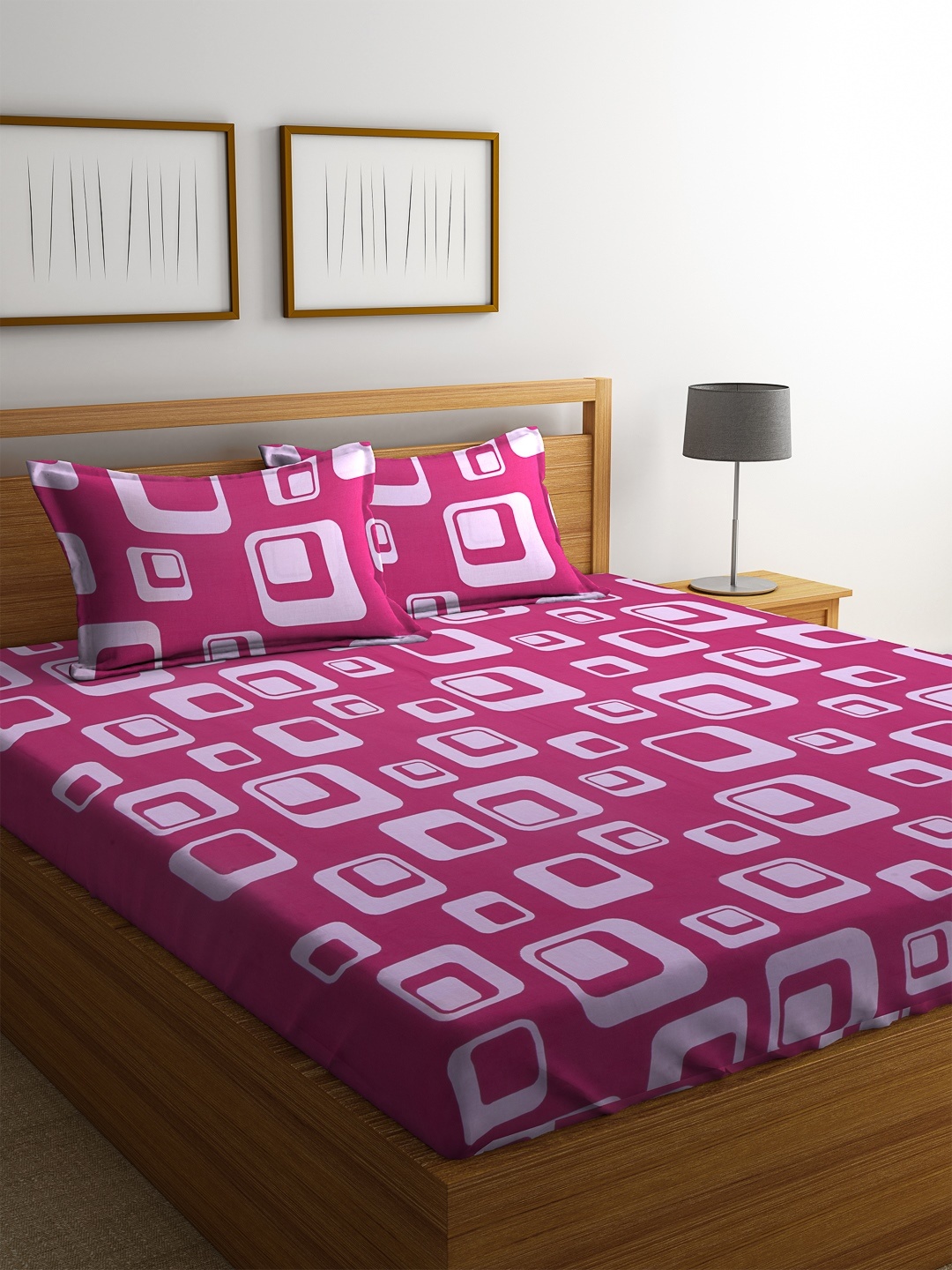

Home Ecstasy Pink & White Printed Cotton 144 TC Double Bedsheet with 2 Pillow Covers
