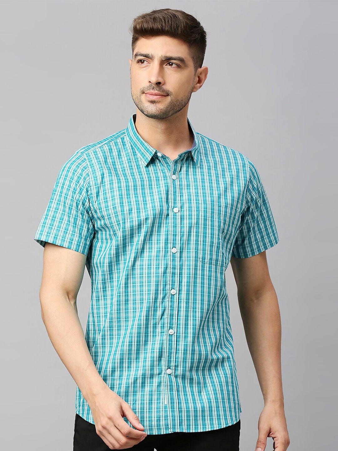 

Thomas Scott Classic Slim Fit Gingham Checked Casual Pure Cotton Shirt, Blue