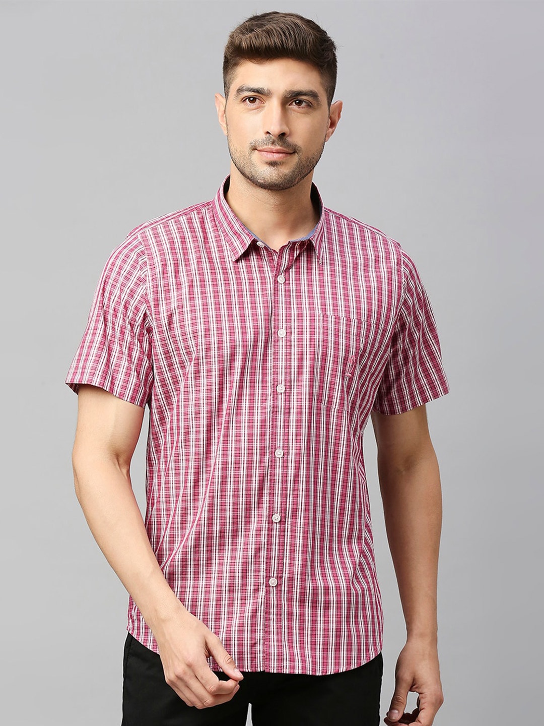 

Thomas Scott Classic Slim Fit Checked Casual Pure Cotton Shirt, Pink