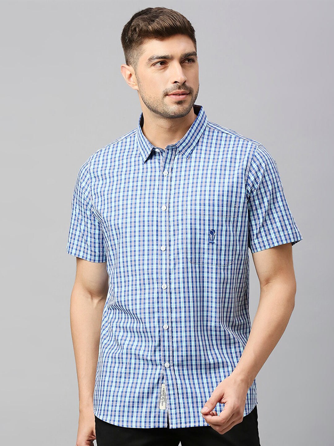 

Thomas Scott Classic Slim Fit Gingham Checks Pure Cotton Casual Shirt, Blue
