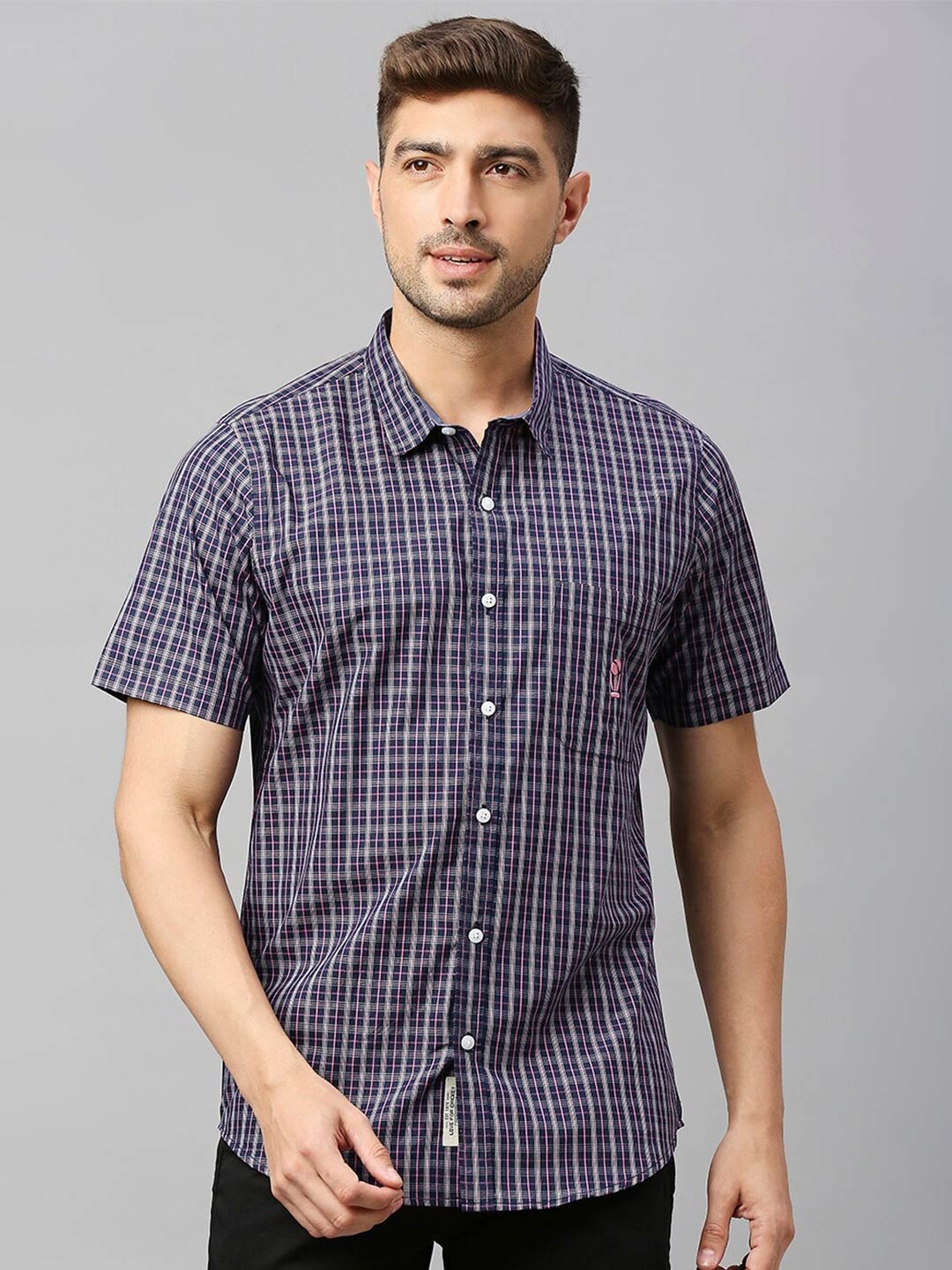 

Thomas Scott Classic Slim Fit Checked Pure Cotton Casual Shirt, Navy blue
