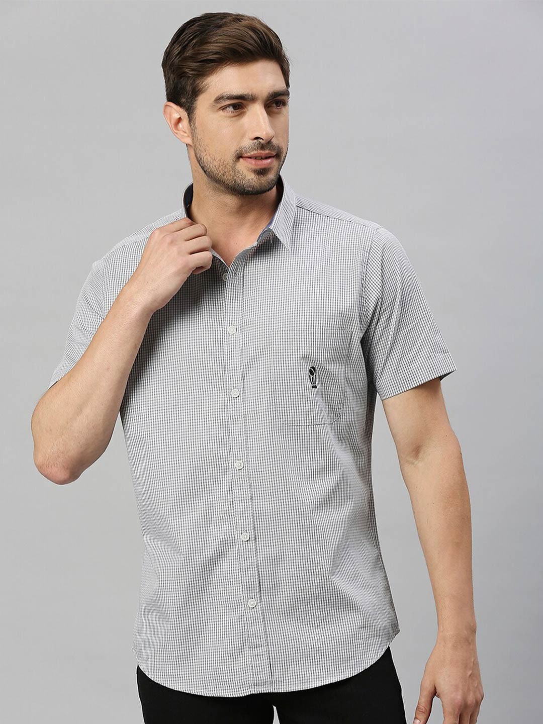 

Thomas Scott Classic Slim Fit Micro Checks Pure Cotton Casual Shirt, Grey