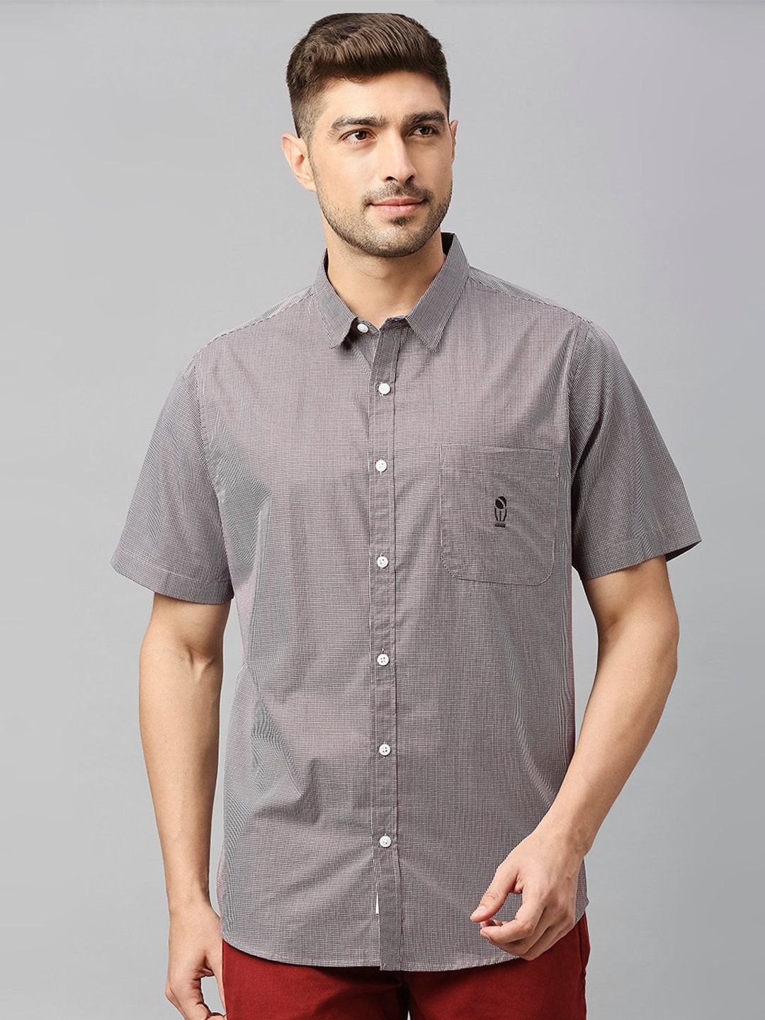 

Thomas Scott Classic Slim Fit Micro Checked Casual Pure Cotton Shirt, Maroon