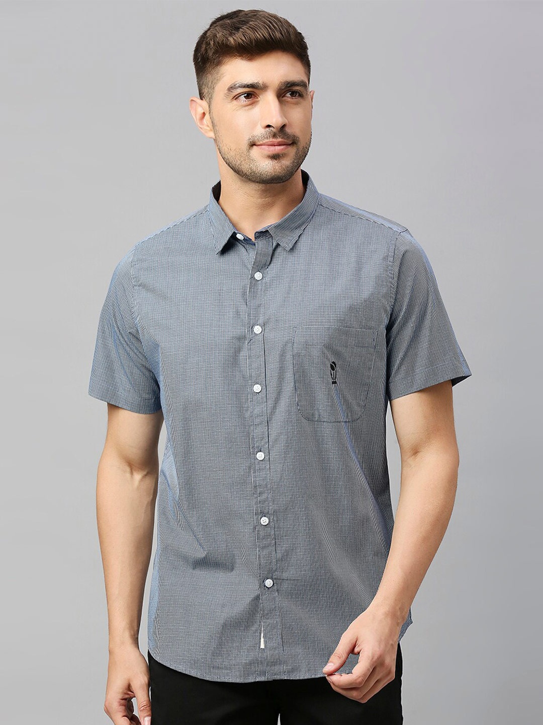 

Thomas Scott Classic Slim Fit Micro Checked Casual Pure Cotton Shirt, Navy blue