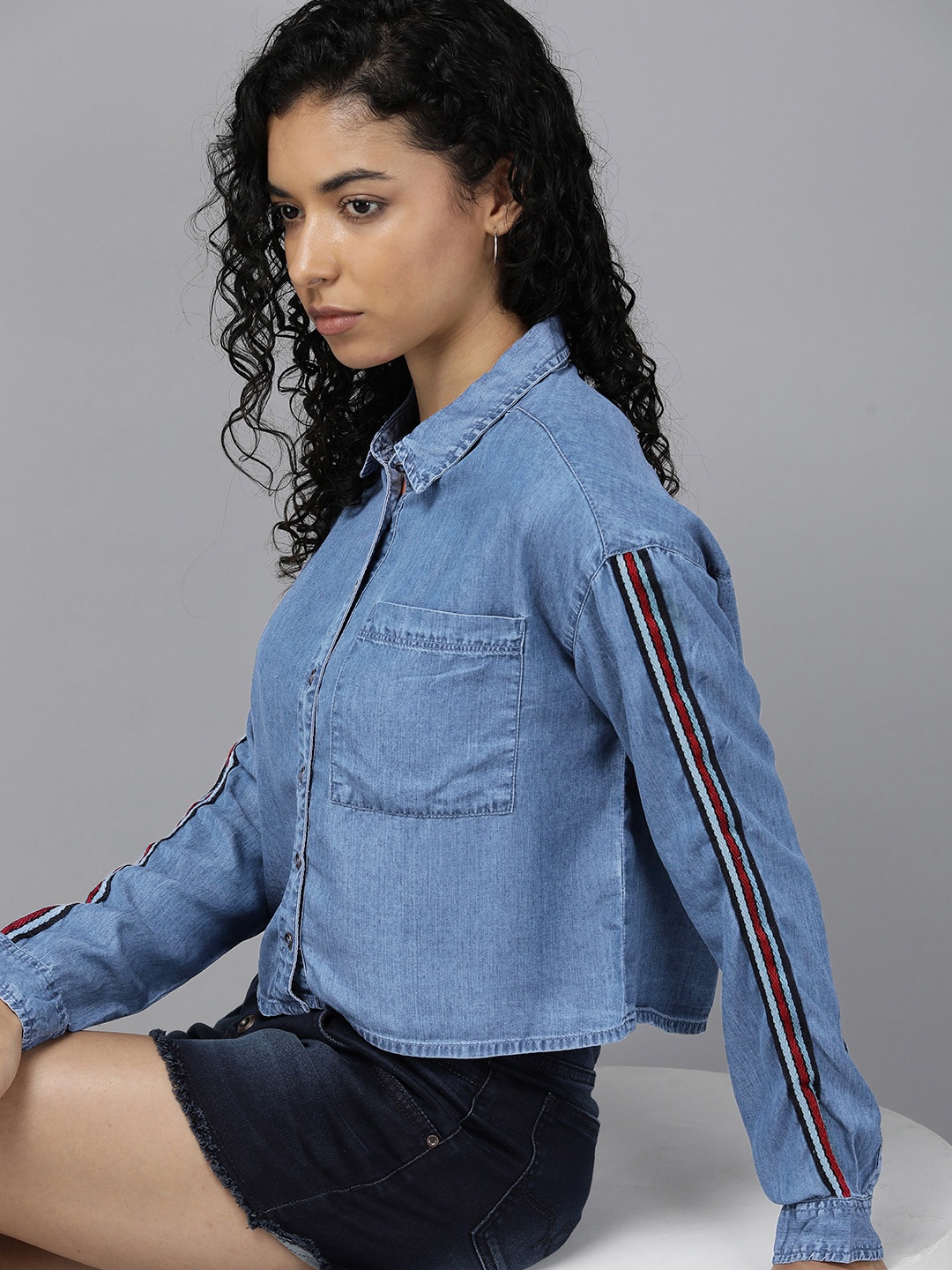 

Roadster Women Opaque Striped Casual Shirt, Blue