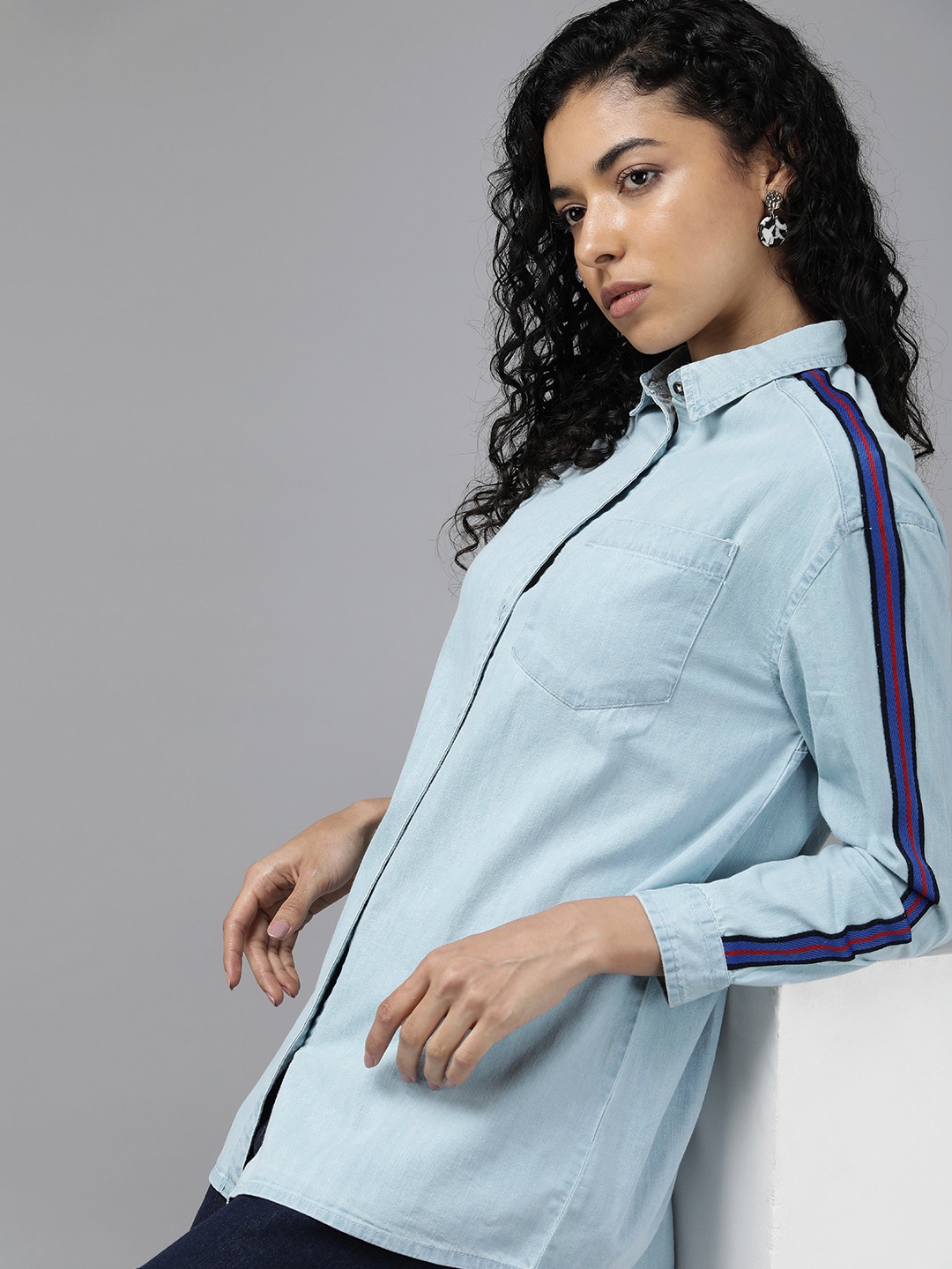 

Roadster Women Opaque Striped Casual Shirt, Blue