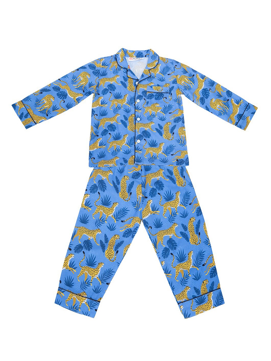 

Fluffalump Kids Conversational Printed Pure Cotton Night Suit, Blue