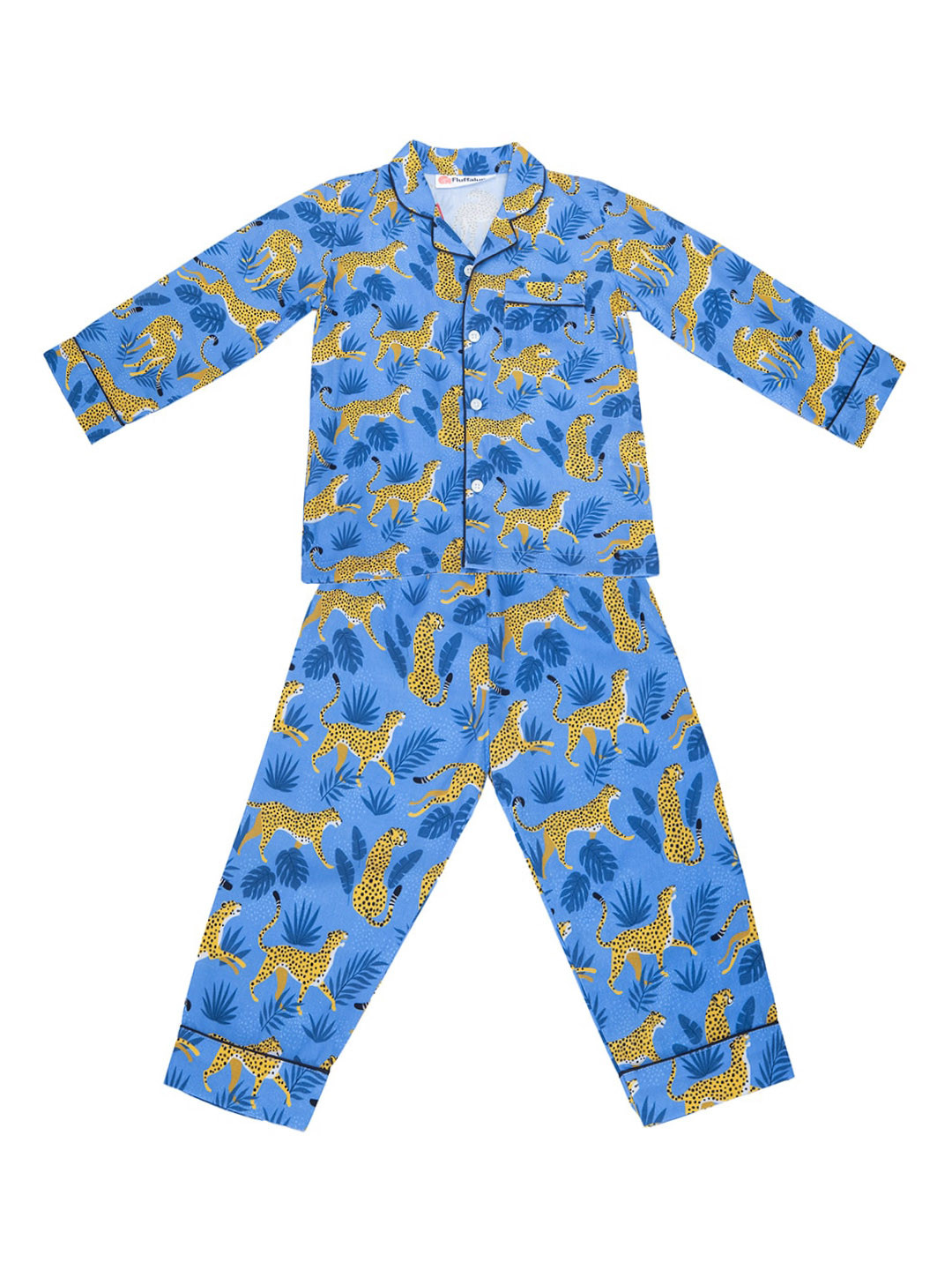 

Fluffalump Kids Floral Printed Pure Cotton Night Suit, Blue