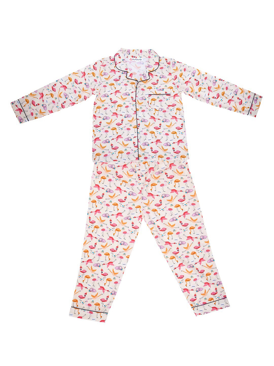 

Fluffalump Unisex Kids Conversational Printed Pure Cotton Night Suit, Peach