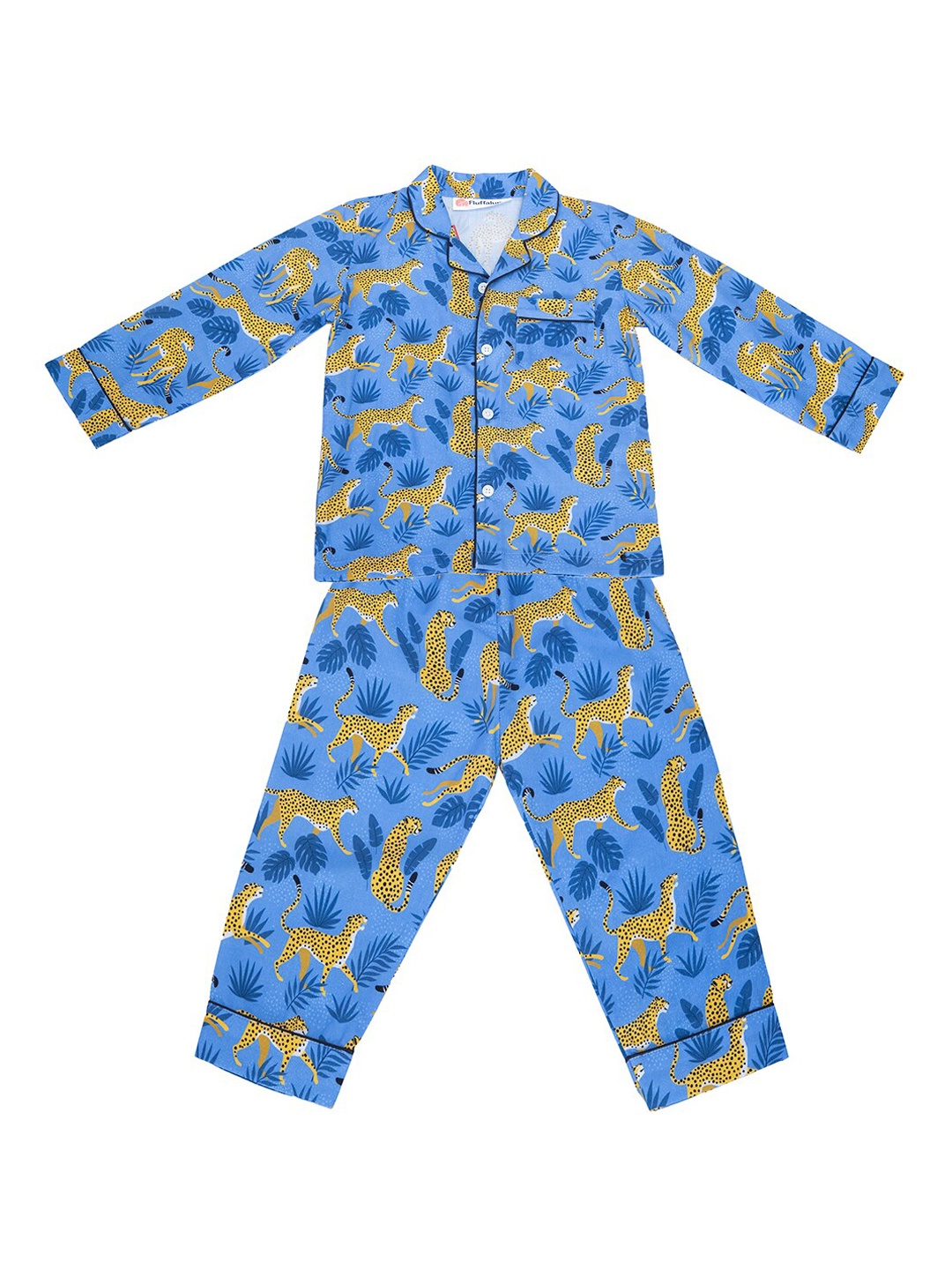 

Fluffalump Kids Floral Printed Pure Cotton Night Suit, Blue