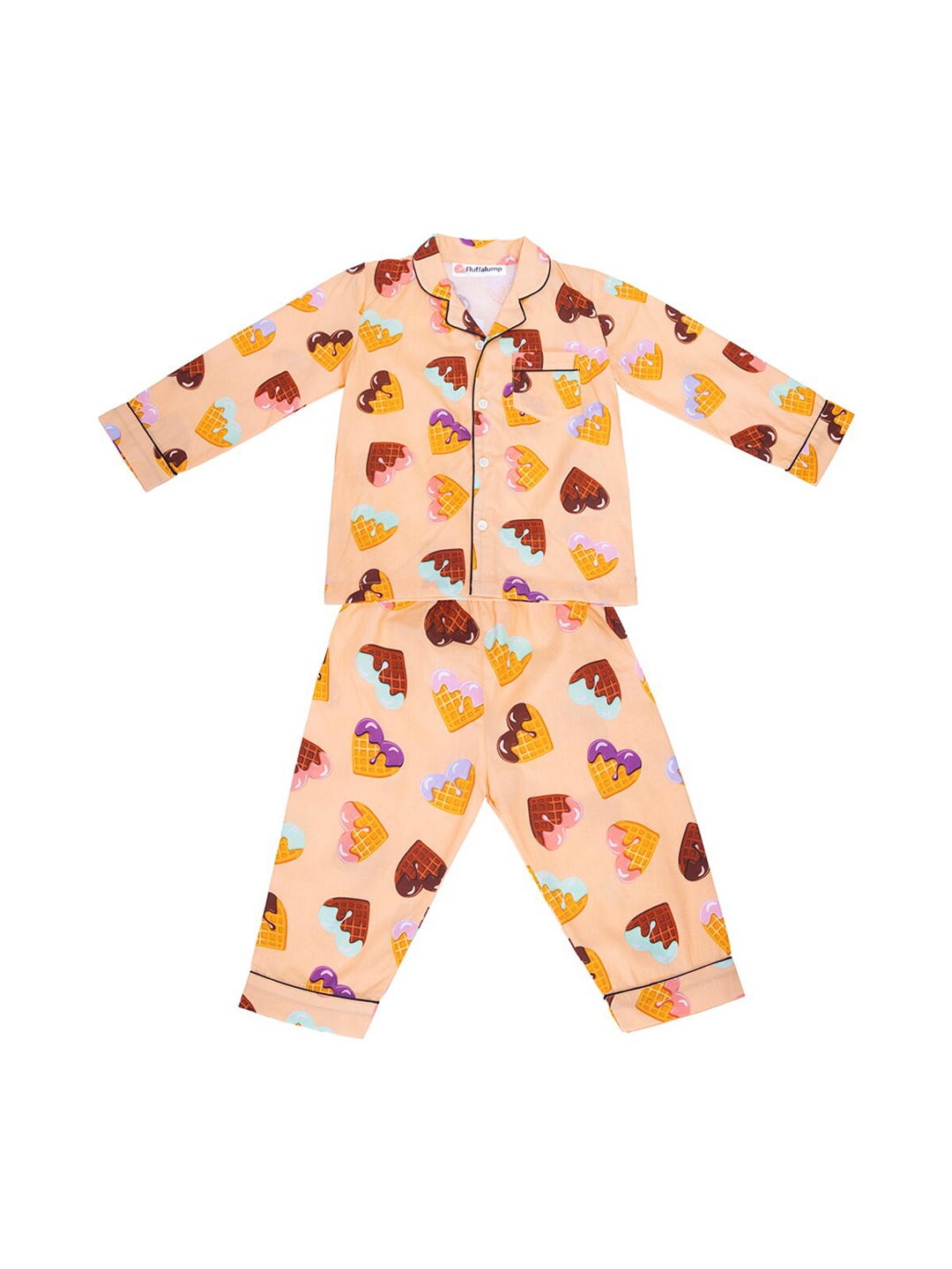 

Fluffalump Kids Conversational Printed Pure Cotton Night Suit, Peach
