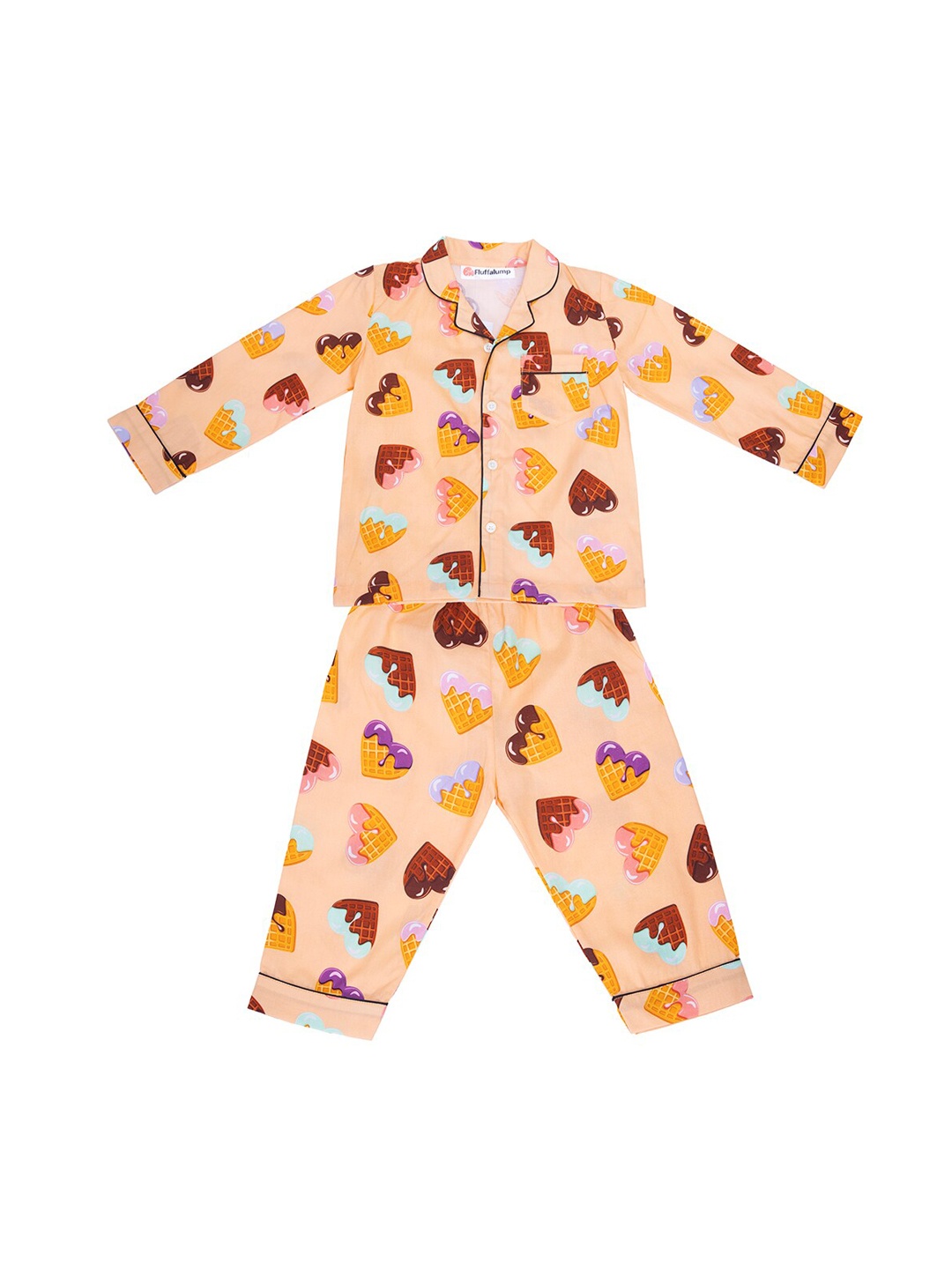 

Fluffalump Kids Conversational Printed Pure Cotton Night Suit, Peach