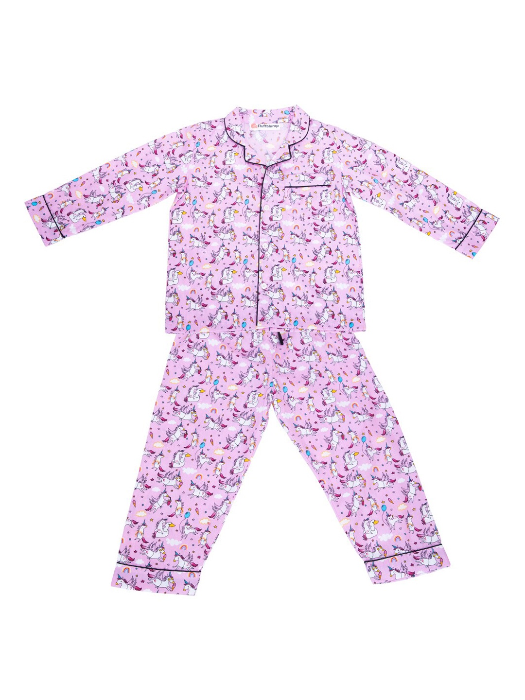 

Fluffalump Infants Kids Conversational Printed Pure Cotton Night Suit, Pink