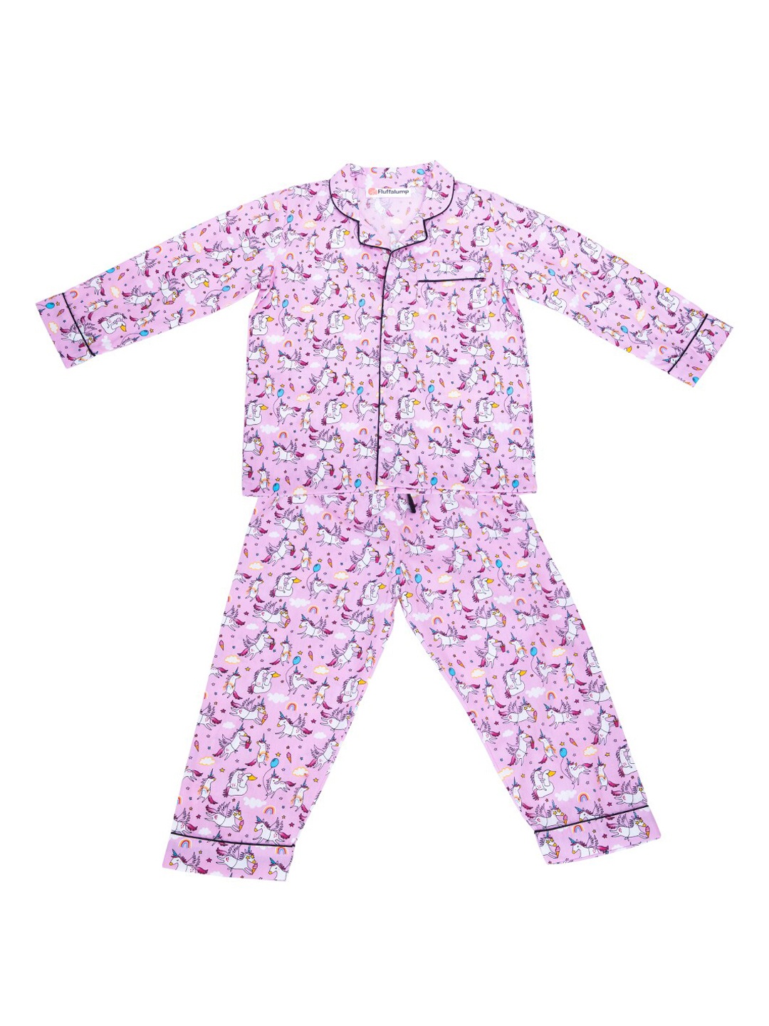 

Fluffalump Kids Conversational Printed Pure Cotton Night Suit, Pink