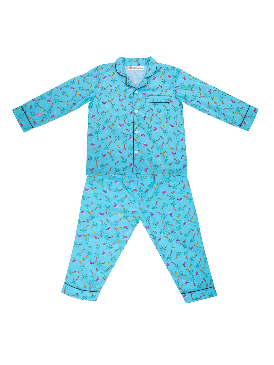 

Fluffalump Kids Conversational Printed Pure Cotton Night Suit, Blue