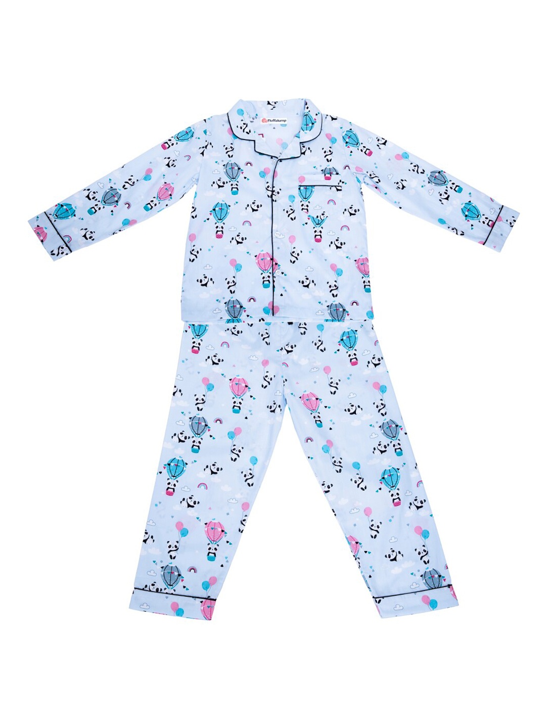 

Fluffalump Kids Conversational Printed Pure Cotton Night Suit, Blue