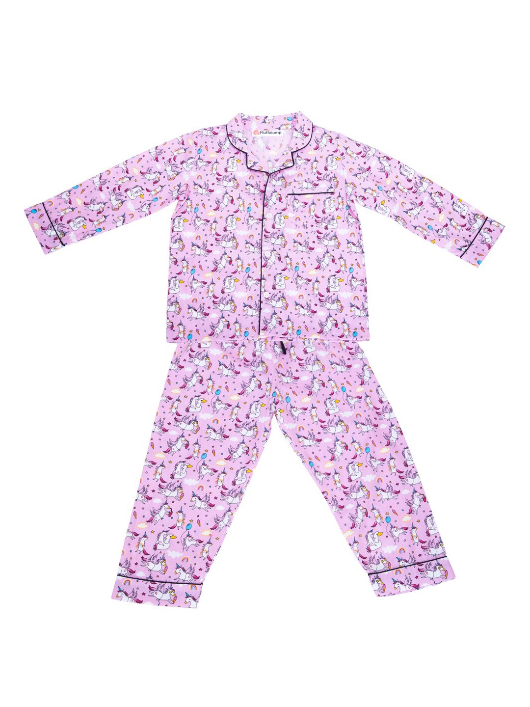 

Fluffalump Kids Conversational Printed Pure Cotton Night Suit, Pink