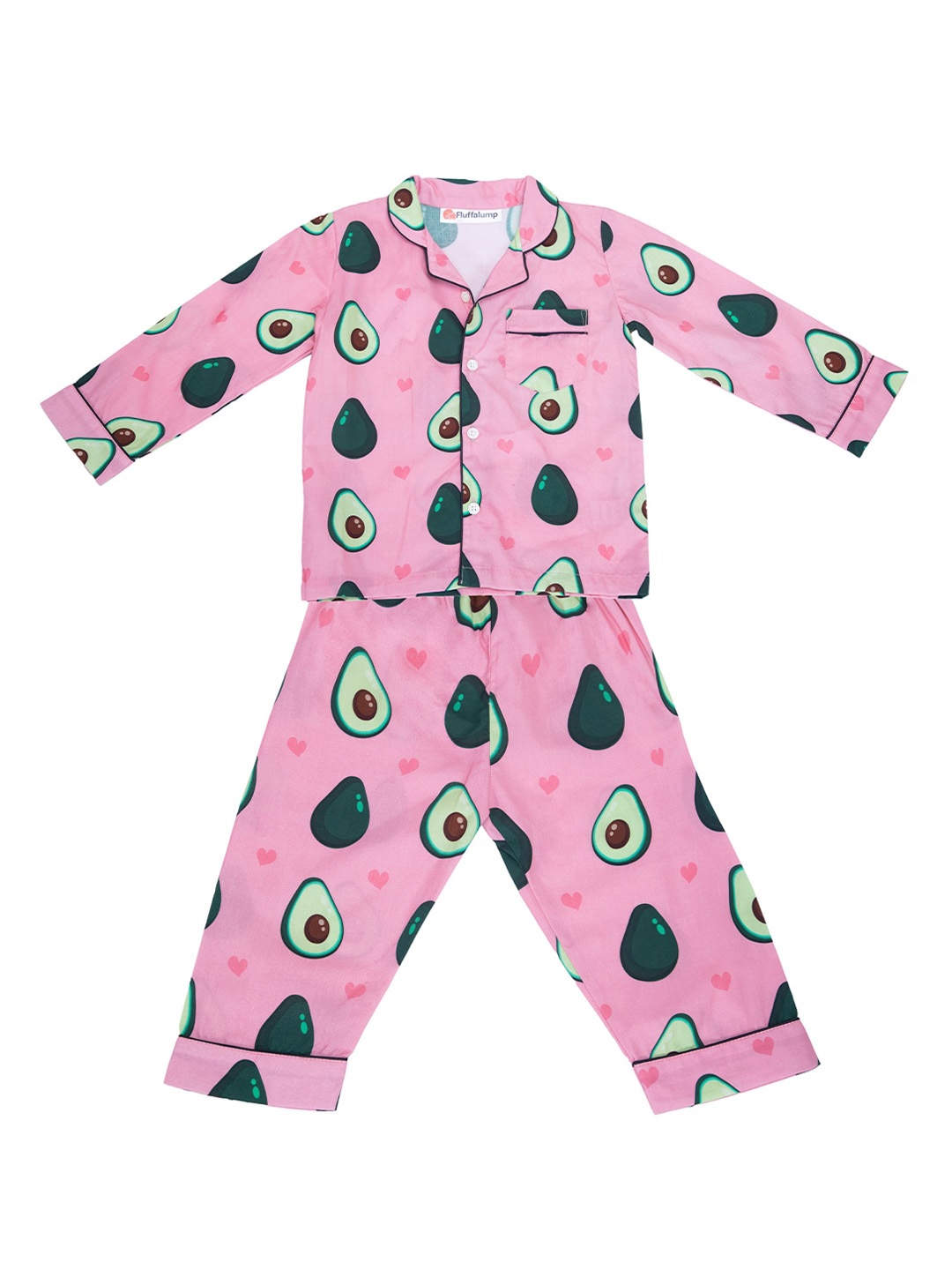 

Fluffalump Kids Conversational Printed Pure Cotton Night Suit, Pink