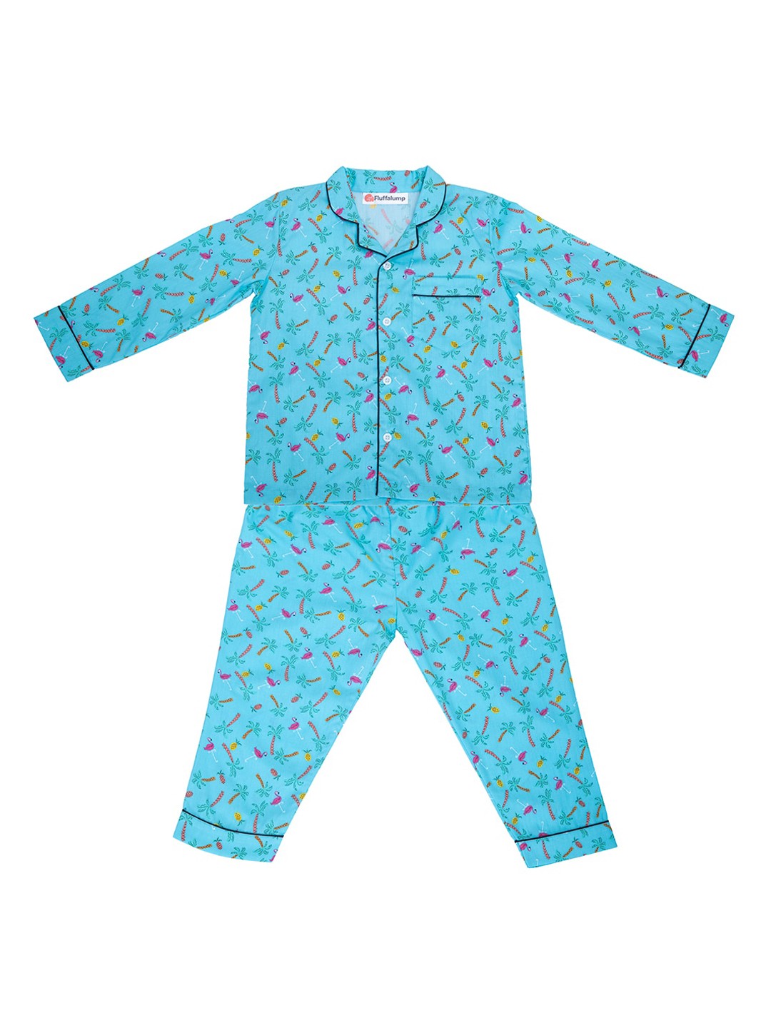

Fluffalump Kids Conversational Printed Pure Cotton Night Suit, Blue