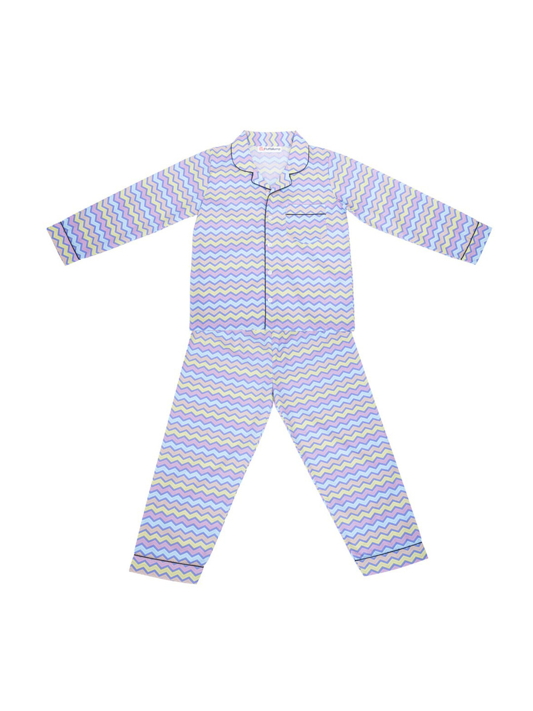 

Fluffalump Kids Geometric Printed Pure Cotton Night Suit, Blue