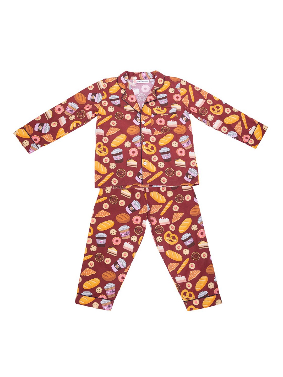 

Fluffalump Infants Kids Conversational Printed Pure Cotton Night Suit, Red