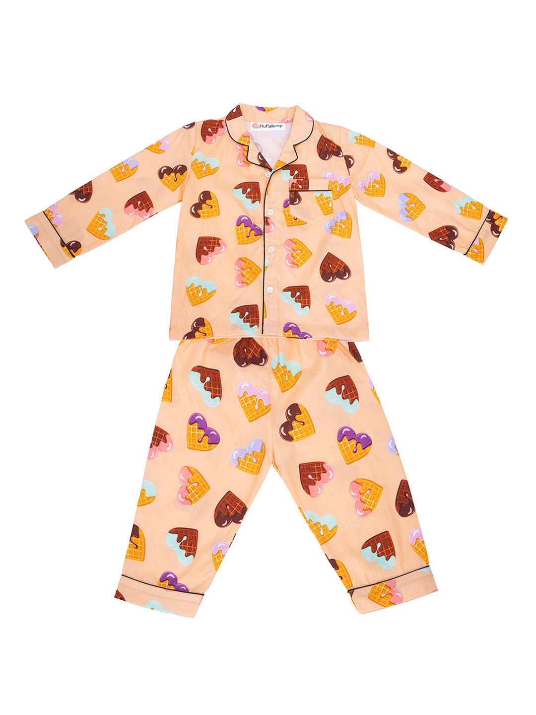 

Fluffalump Kids Conversational Printed Pure Cotton Night Suit, Peach