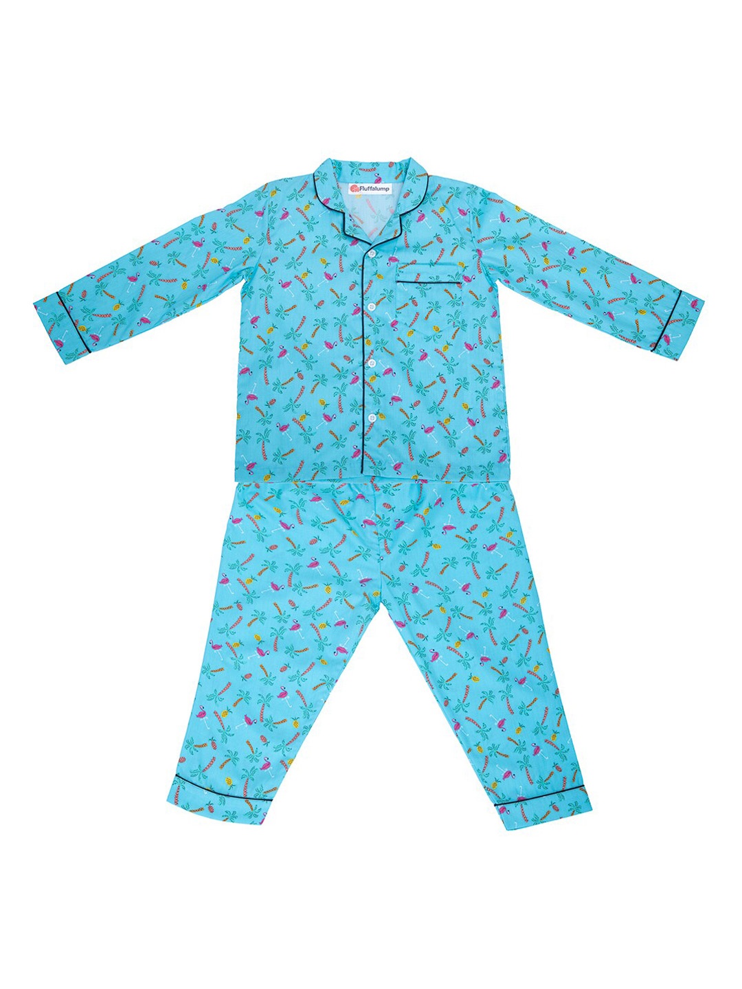 

Fluffalump Kids Conversational Printed Pure Cotton Night Suit, Blue