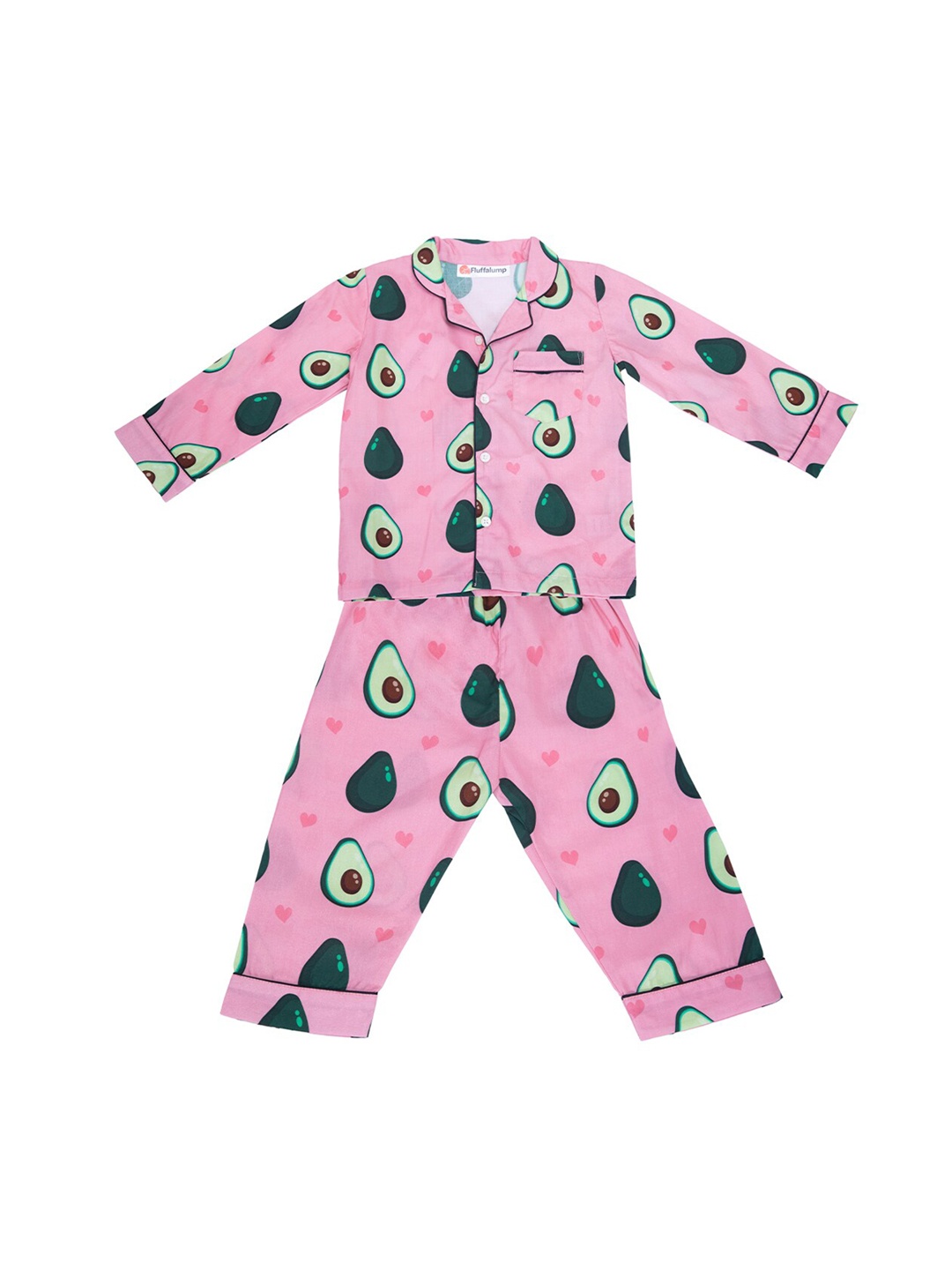 

Fluffalump Kids Conversational Printed Pure Cotton Night Suit, Pink