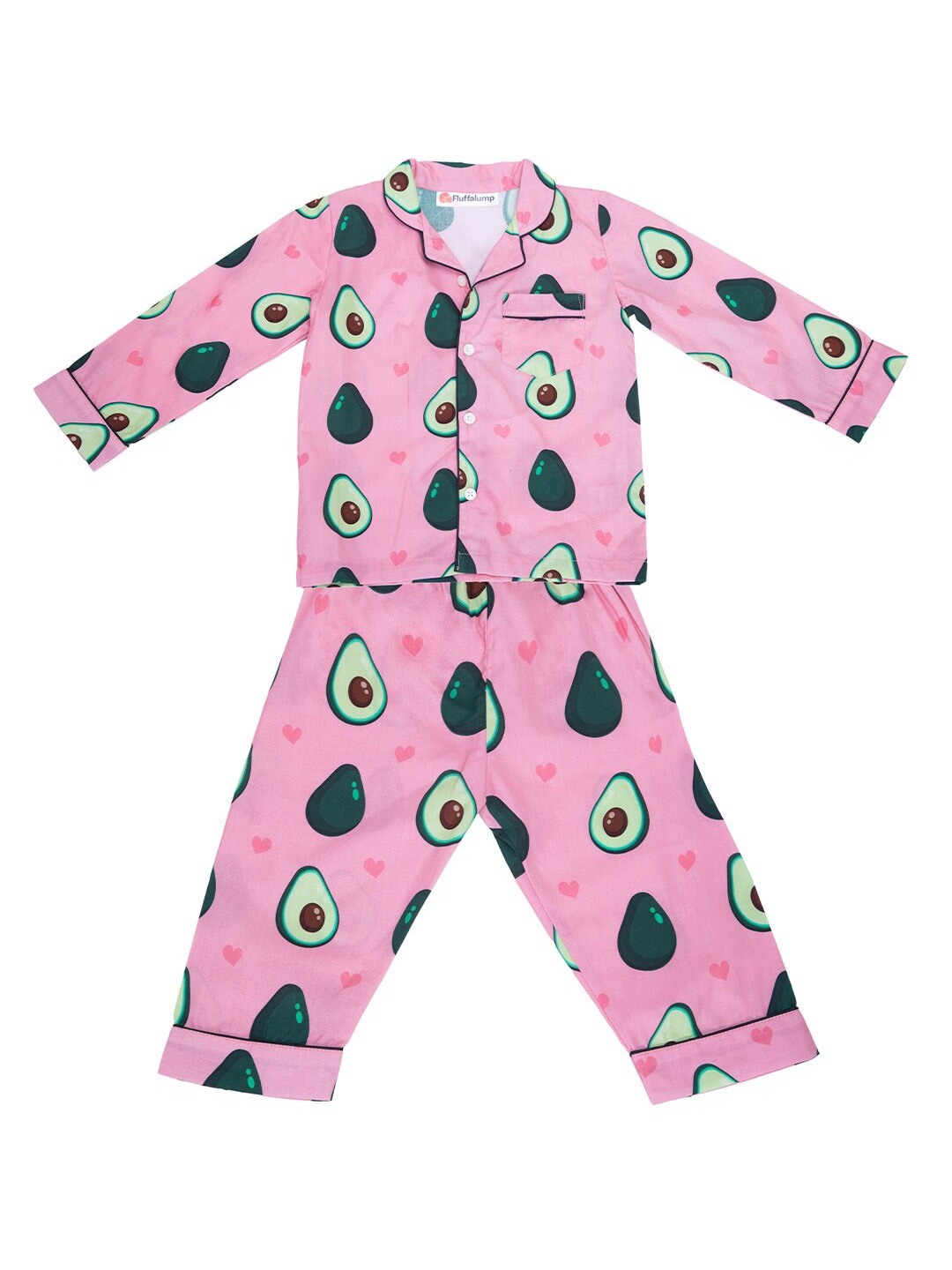 

Fluffalump Kids Conversational Printed Pure Cotton Night Suit, Pink