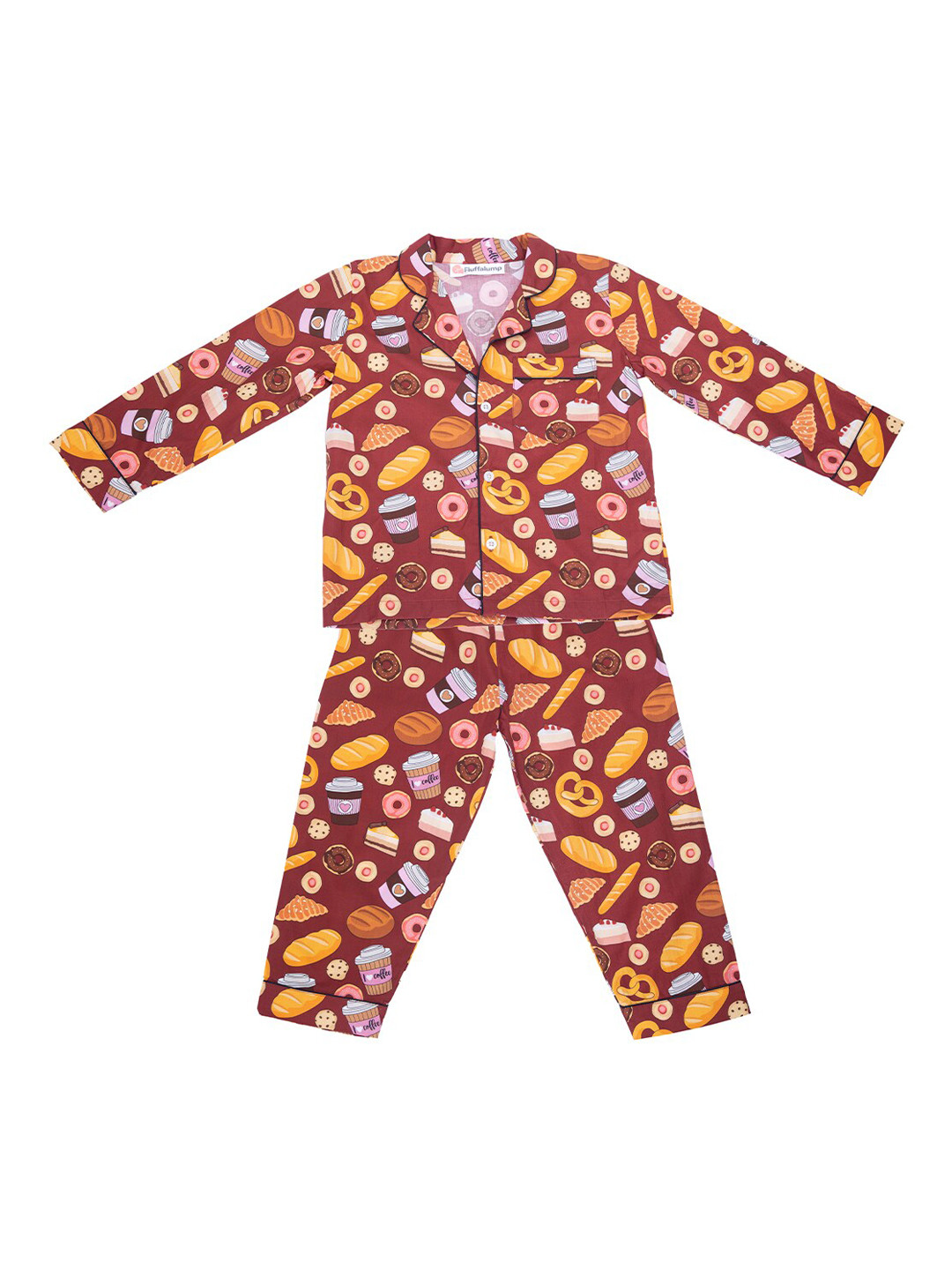 

Fluffalump Kids Conversational Printed Pure Cotton Night Suit, Red