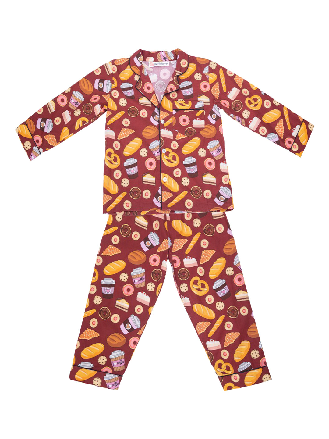 

Fluffalump Kids Conversational Printed Pure Cotton Night Suit, Red