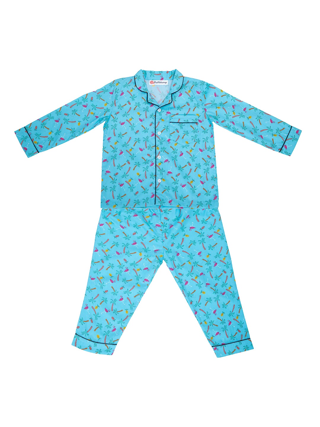 

Fluffalump Kids Conversational Printed Pure Cotton Night Suit, Green