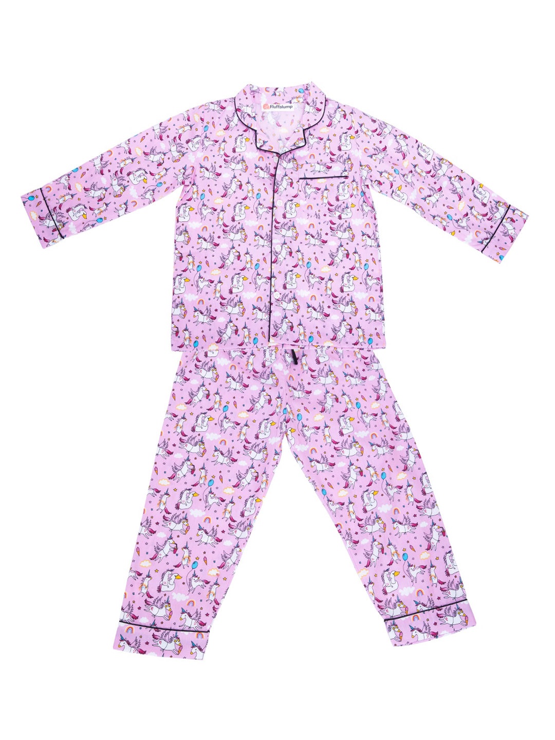 

Fluffalump Kids Conversational Printed Pure Cotton Night Suit, Pink