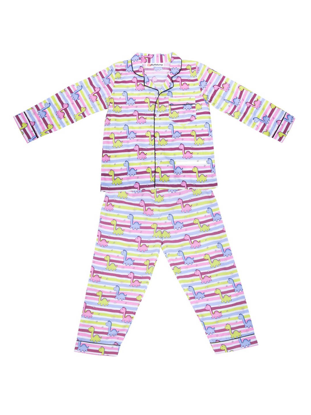 

Fluffalump Kids Conversational Printed Pure Cotton Night Suit, Pink