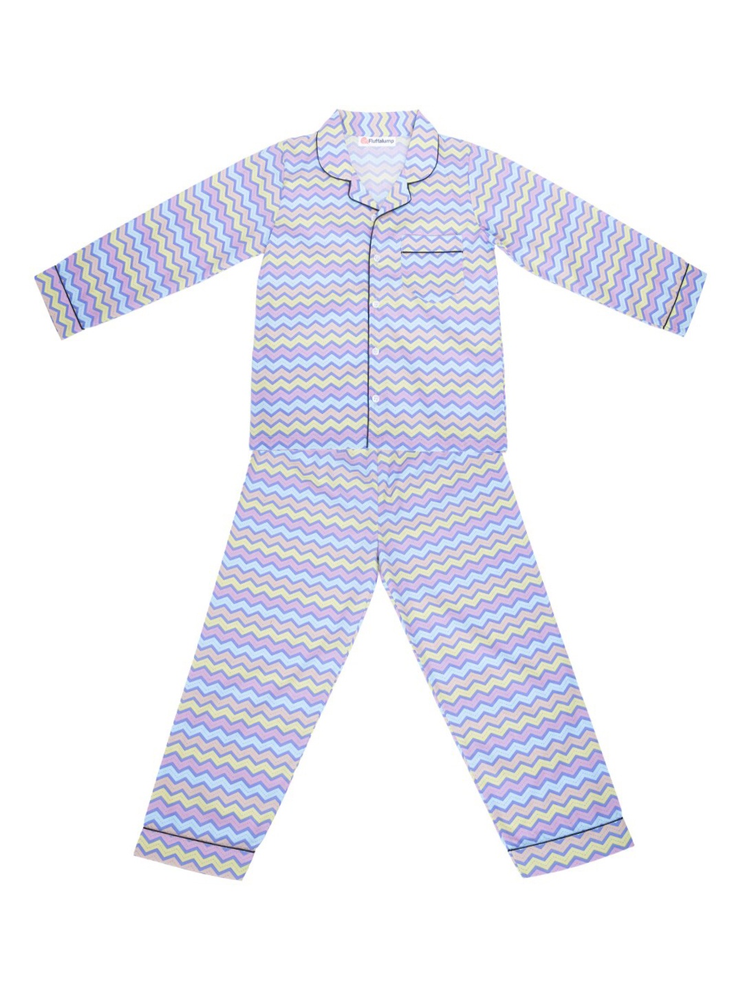 

Fluffalump Kids Striped Pure Cotton Night Suit, Purple