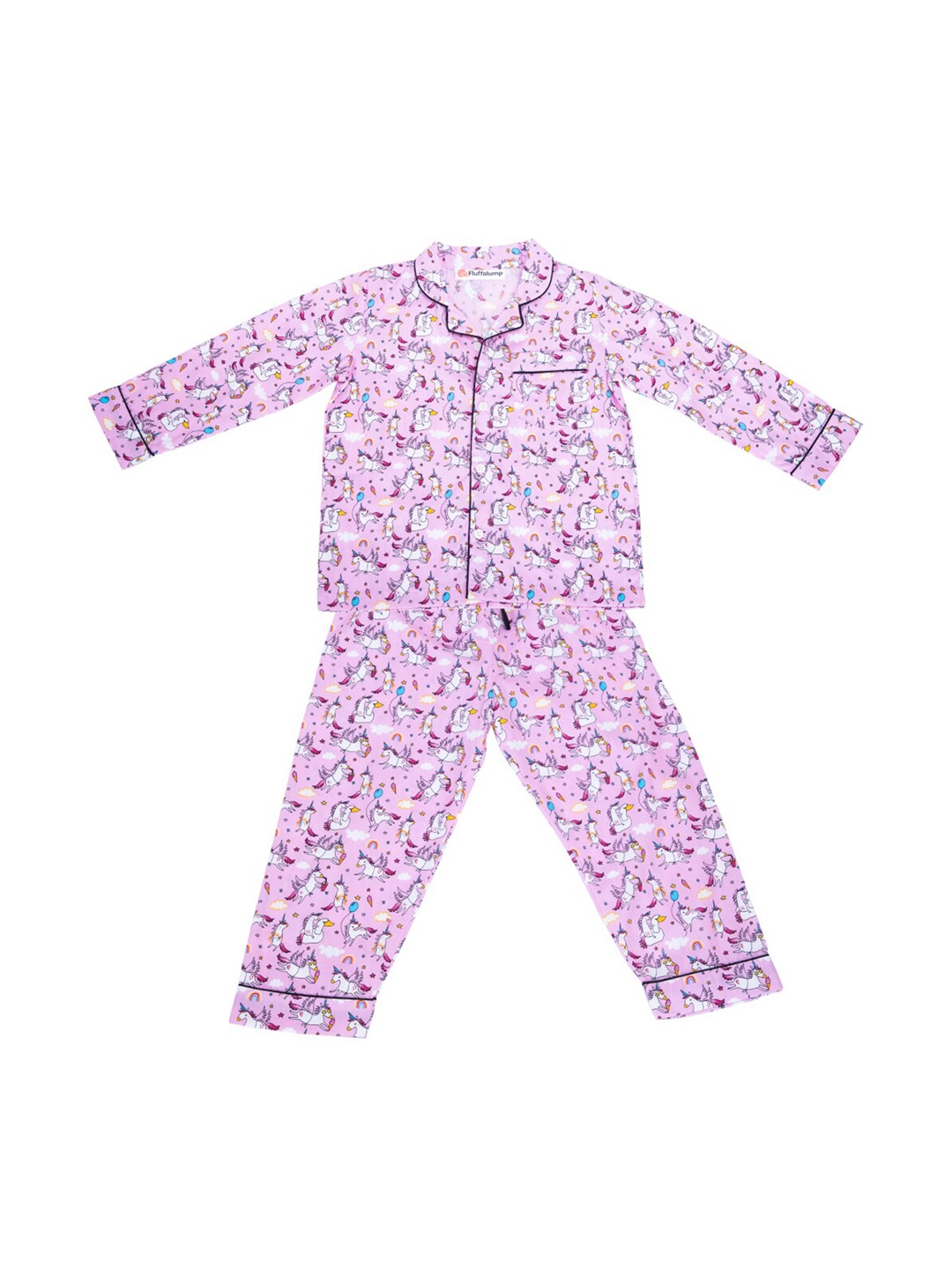 

Fluffalump Kids Conversational Printed Pure Cotton Night Suit, Pink